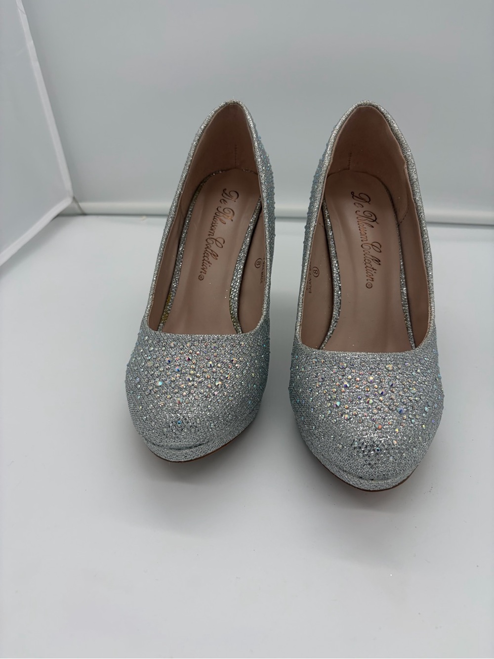 Silver Crystal Platform Pumps - Women's